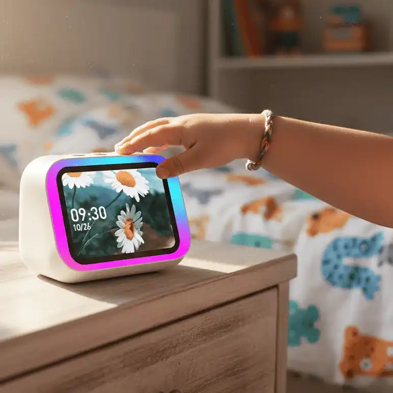 reveil educatif enfant avec haut parleur wiseclock dans chambre enfant