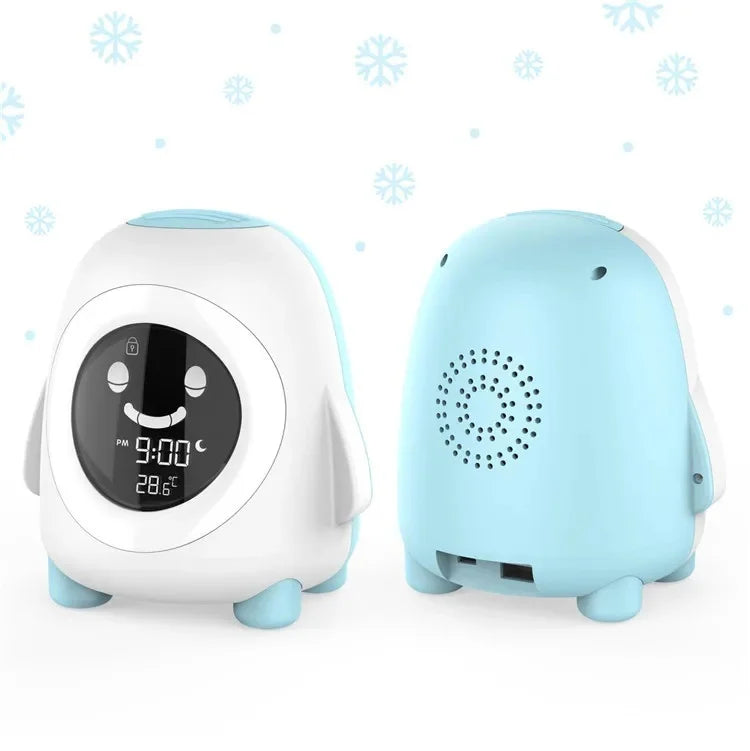 reveil educatif enfant pingouin avec lumière TimiClock bleu