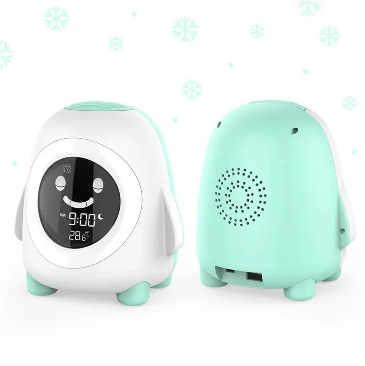 reveil educatif enfant pingouin avec lumière TimiClock vert