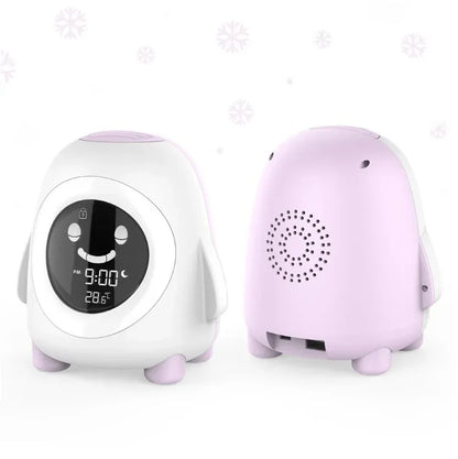 reveil educatif enfant pingouin avec lumière TimiClock violet