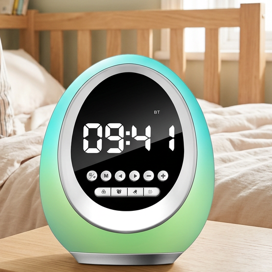 Réveil sur la table de chevet avec un enfant le matin timebox