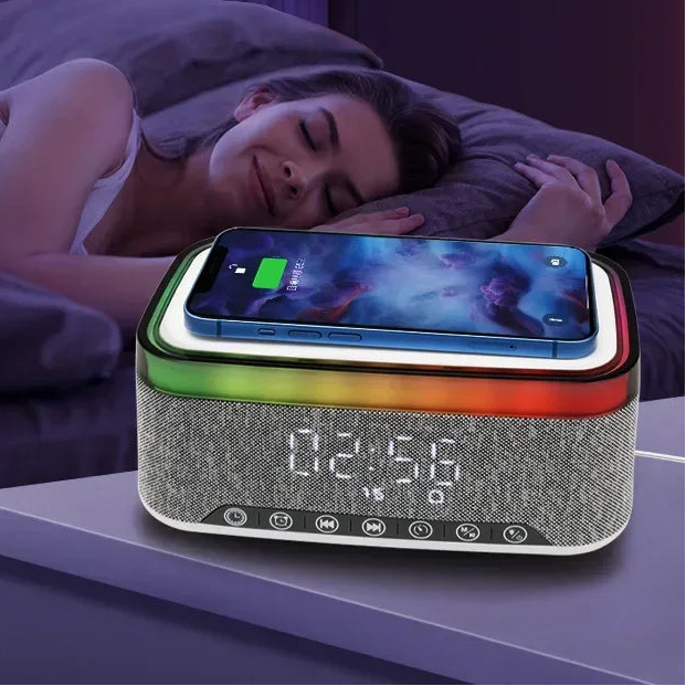 radio réveil bluetooth veilleuse enfant 6-en-1 – enceinte blutooth, chargeur sans fil & affichage led reveilAdo