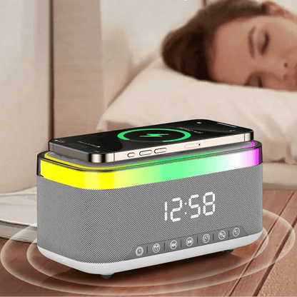 radio réveil bluetooth veilleuse enfant 6-en-1 – enceinte blutooth, chargeur sans fil & affichage led reveilAdo