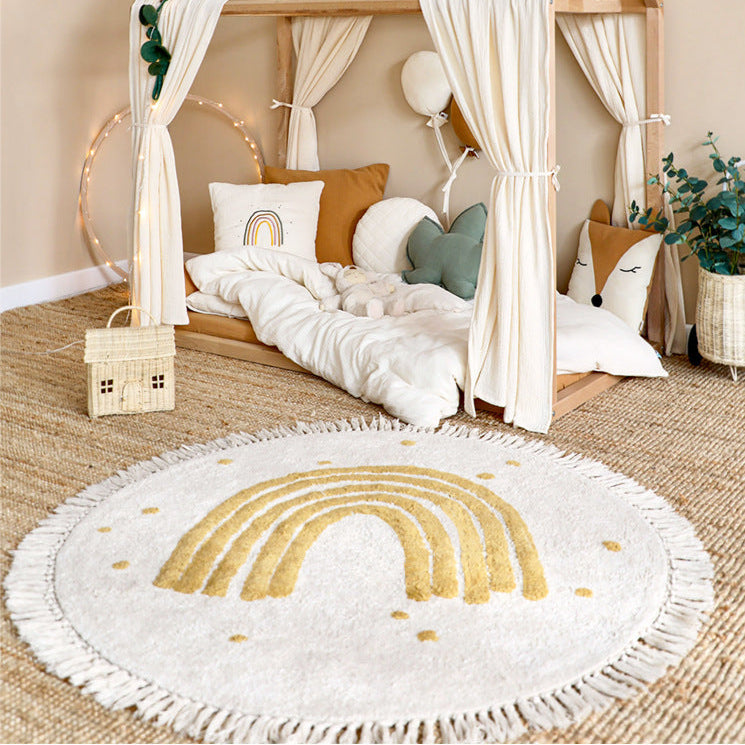 tapis arc en ciel bande beige dans chambre enfant