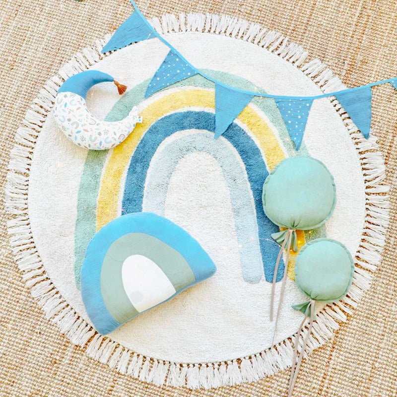 tapis arc en ciel bande bleu