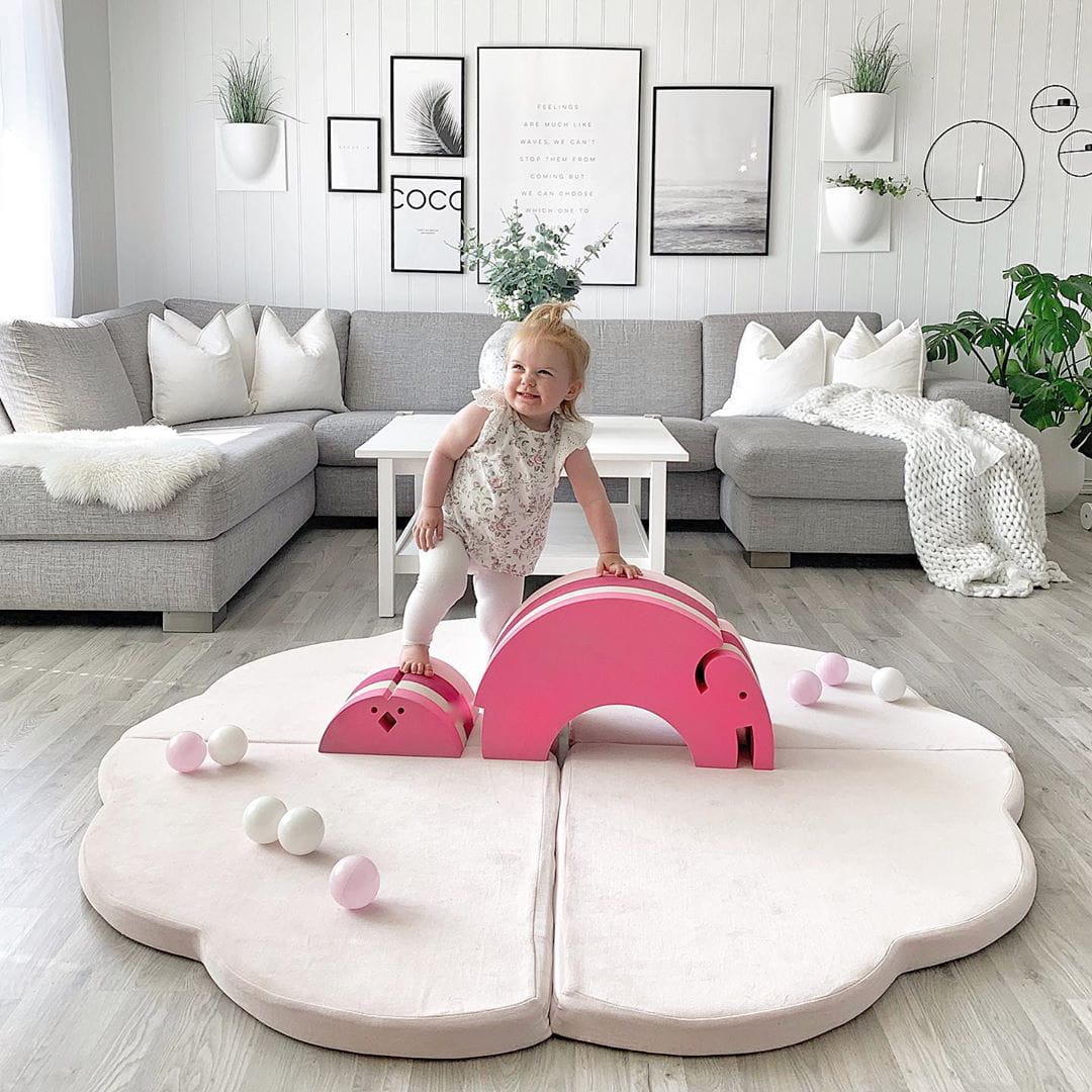 tapis de jeu enfant nuage en velours rose - Mon Univers Enfant
