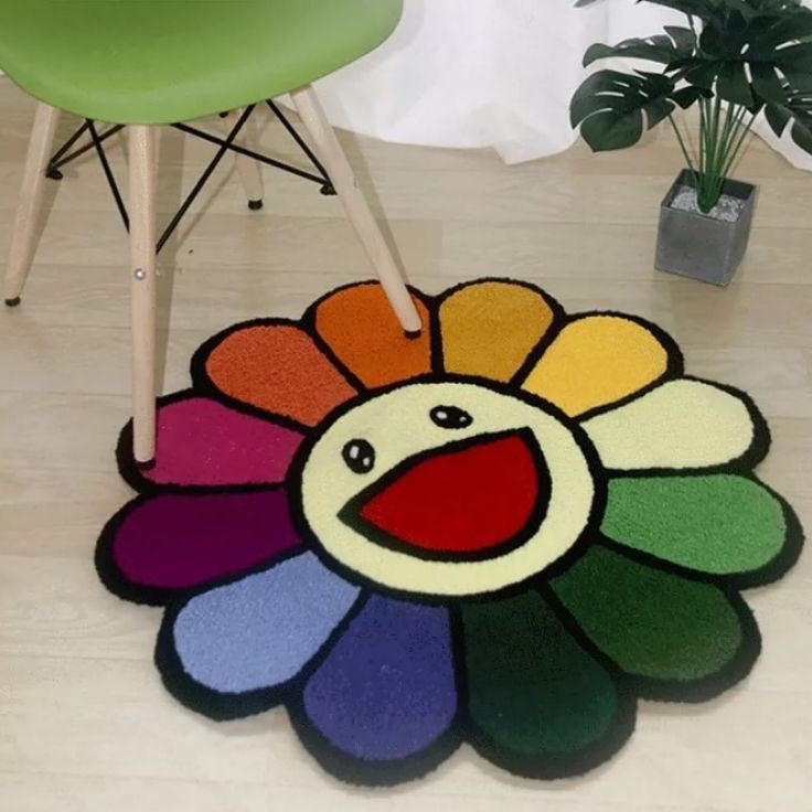 tapis enfant rond visage souriant muekidsmat au salon