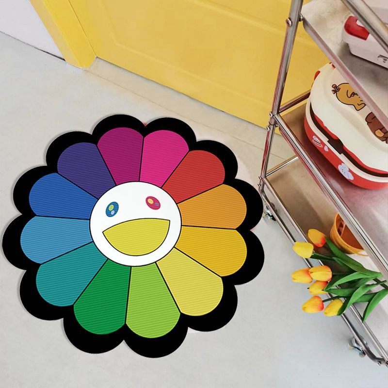 tapis enfant rond visage souriant muekidsmat jaune clair