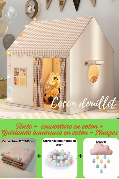 tente beige couverture en coton guirlandelumineuse en coton nuages