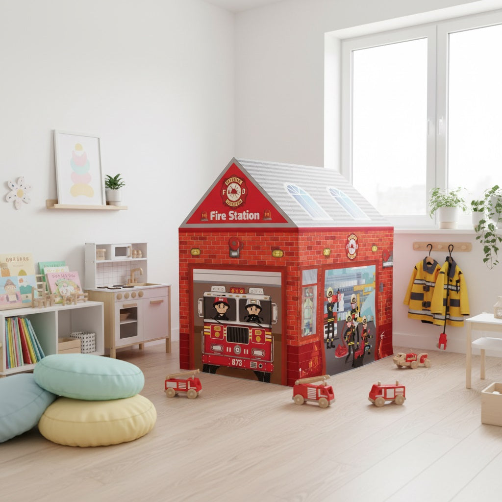 tente chambre enfant PlayTent dans coin de jeu de pompier