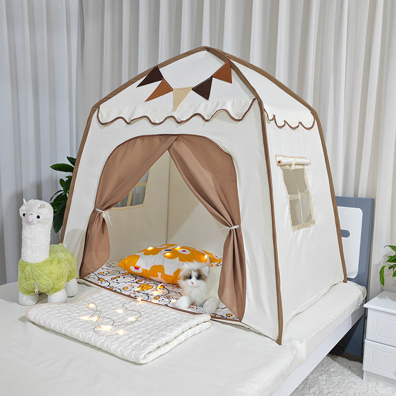 tente de jeu enfant intérieur cabane maison pliable foldtent beige cafe sur lit
