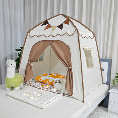 tente de jeu enfant intérieur cabane maison pliable foldtent beige cafe sur lit