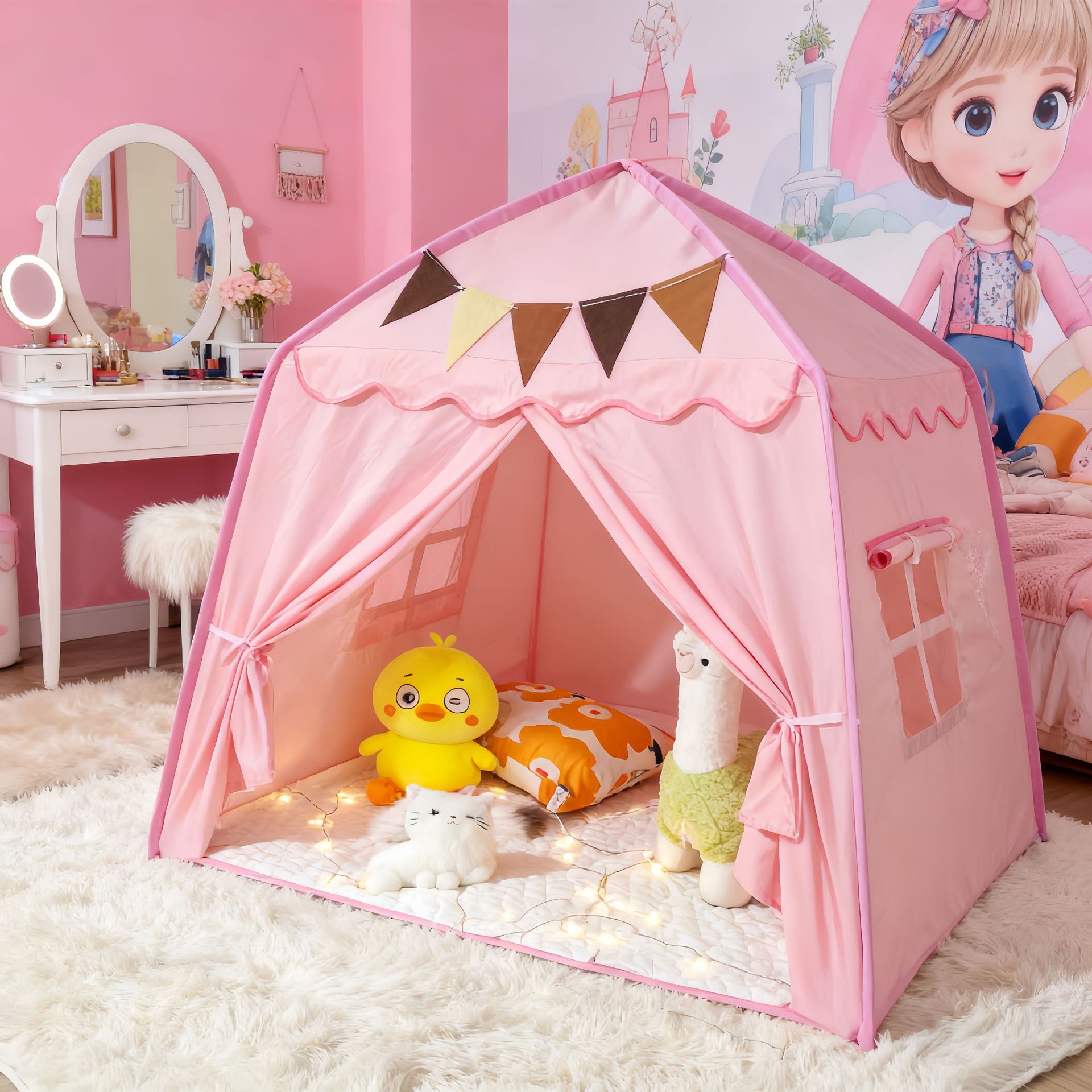 tente de jeu enfant intérieur cabane maison pliable foldtent rose