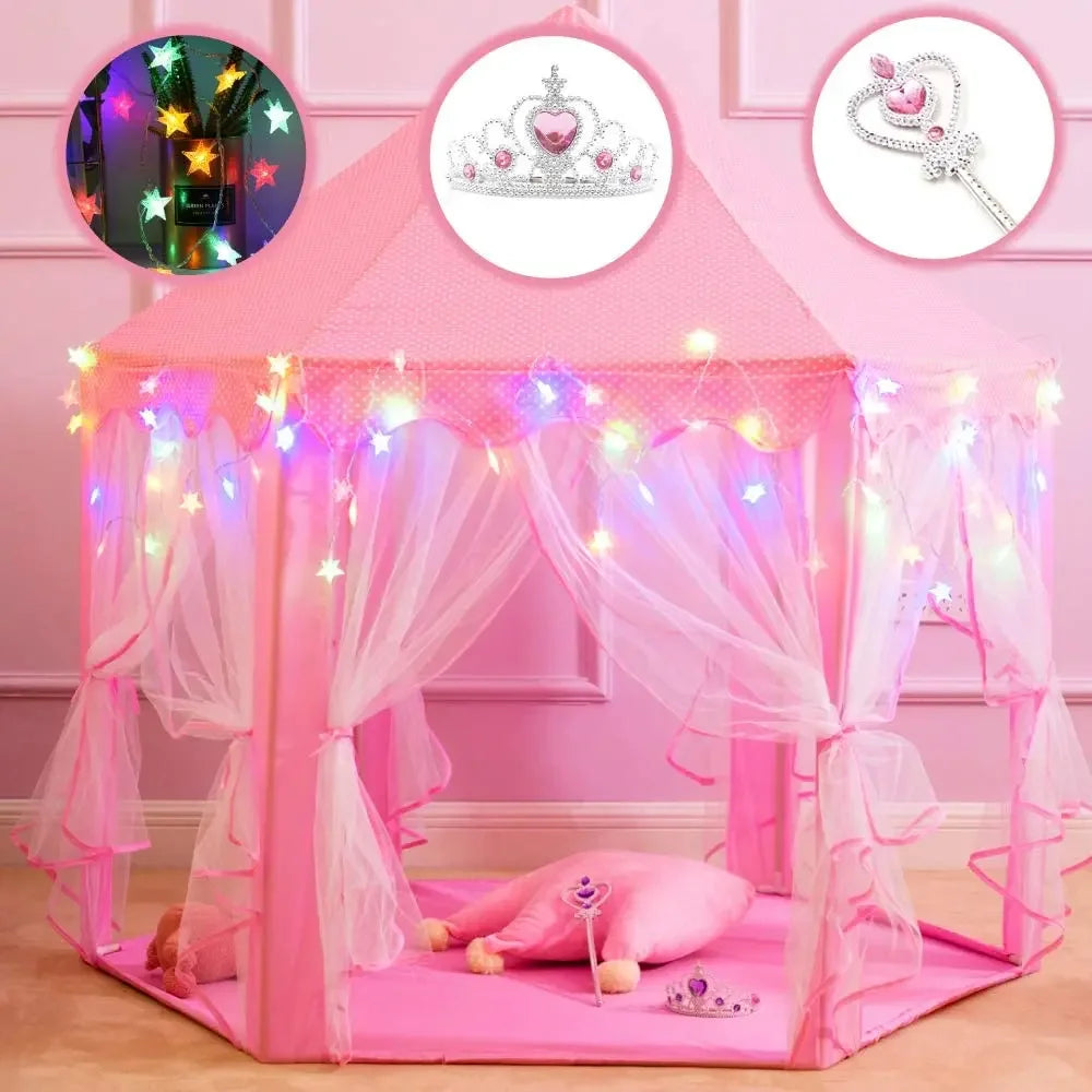 tente enfant TentePrincesse rose avec accessoires de decorations
