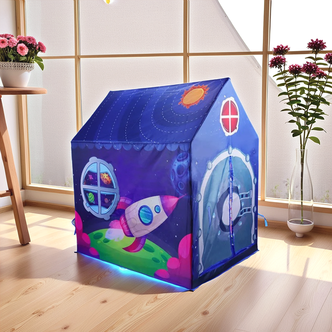 tente enfant cabane bleu voyage spatiale