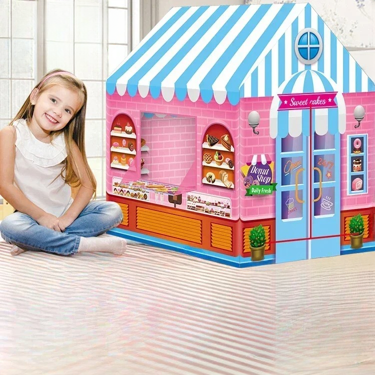 tente enfant cabane toiture bleue theme confiserie