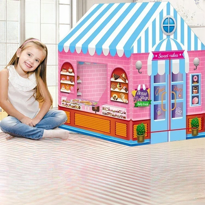 tente enfant cabane toiture bleue theme confiserie