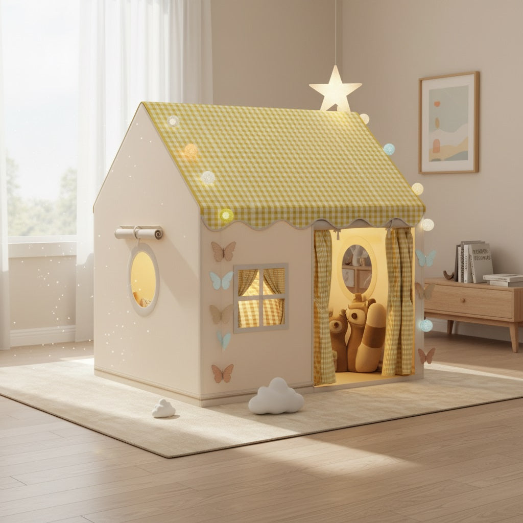 tente enfant cabanepliante avec tapis et decorations