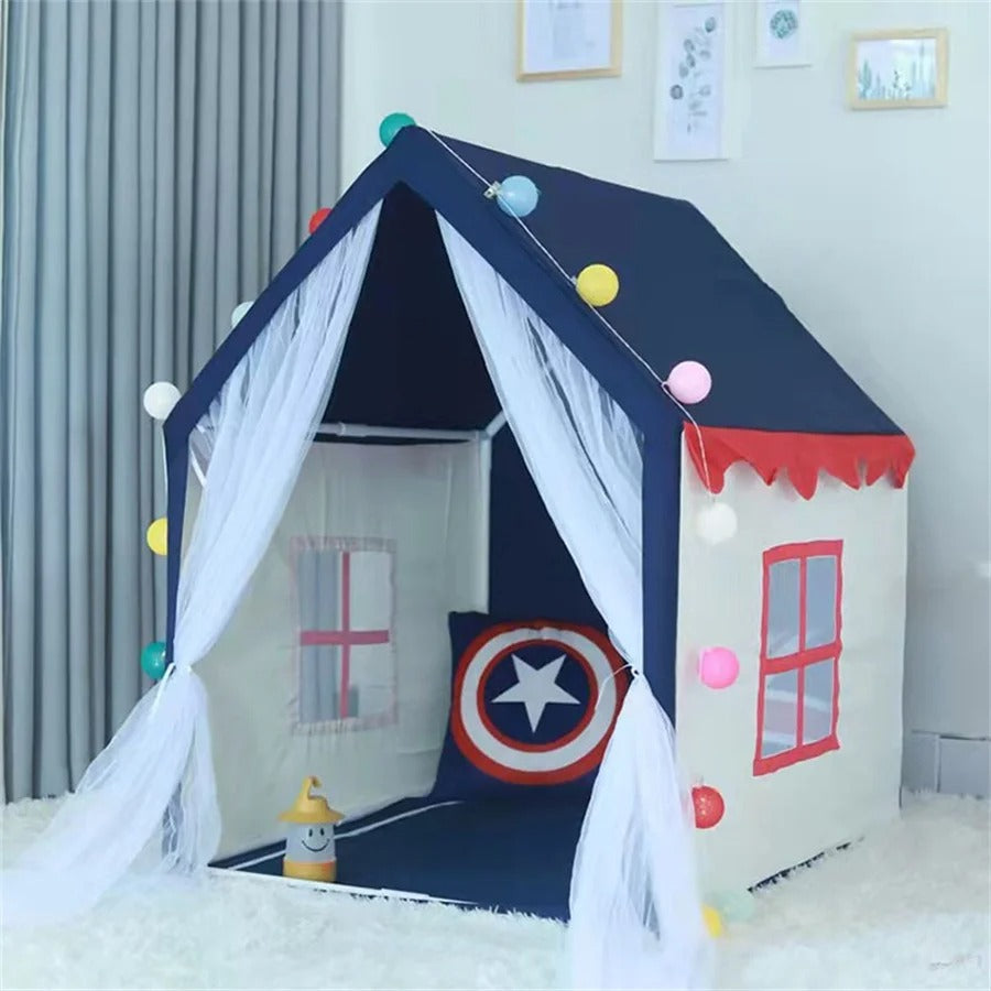 tente enfant chambre bleu avec tapis