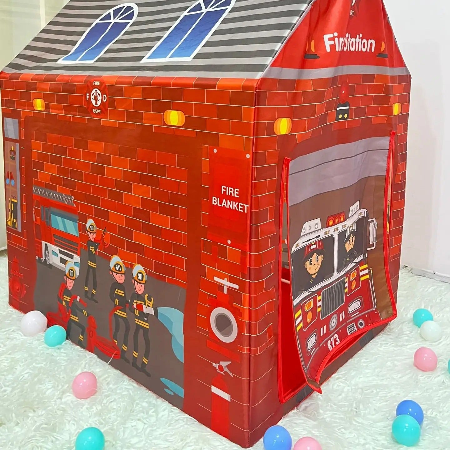 tente enfant rouge cabane pompier dans la chambre