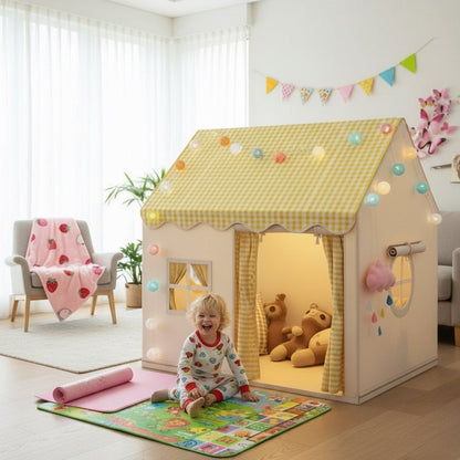 tente jaune enfant cabanepliante dans le salon