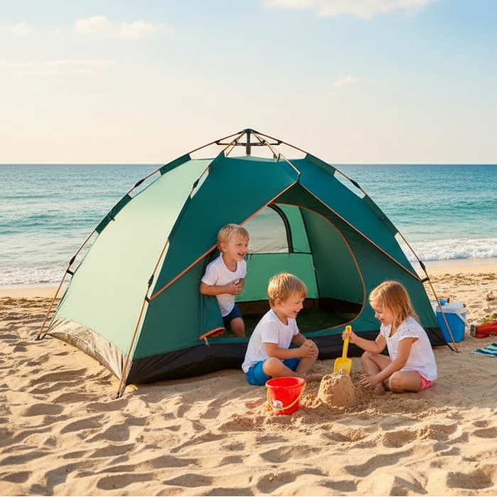 tente pop-up enfant portable | OutdoorFree a la plage famille