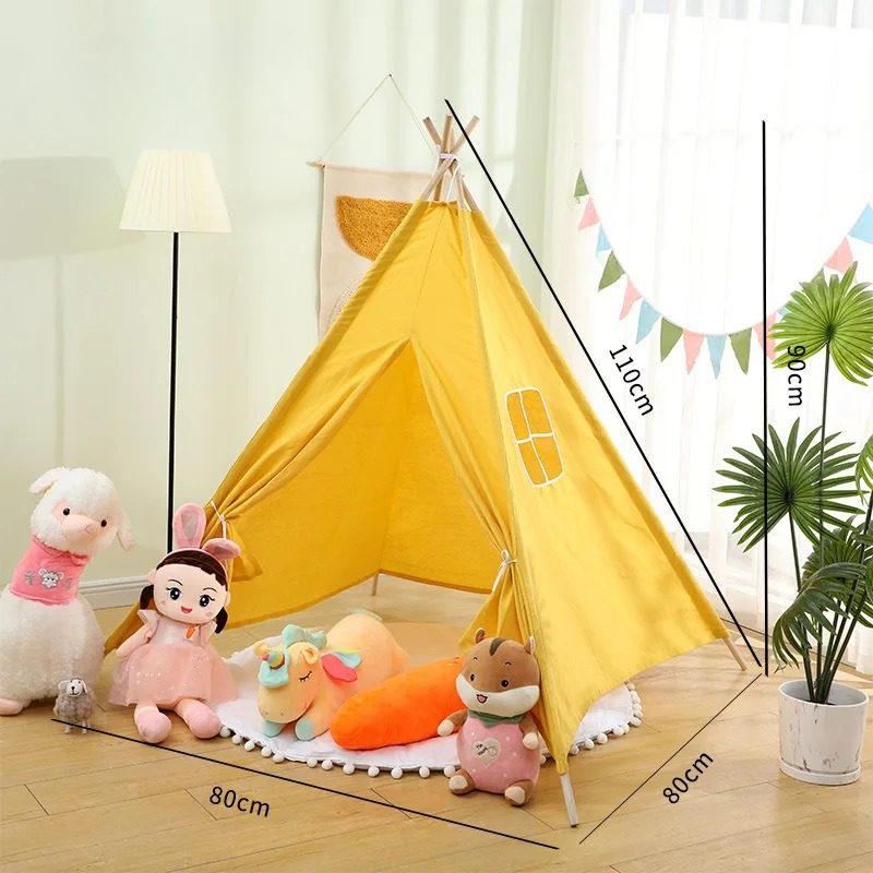 tente tipi enfant jaune 80x110cm avec tapis et peluche