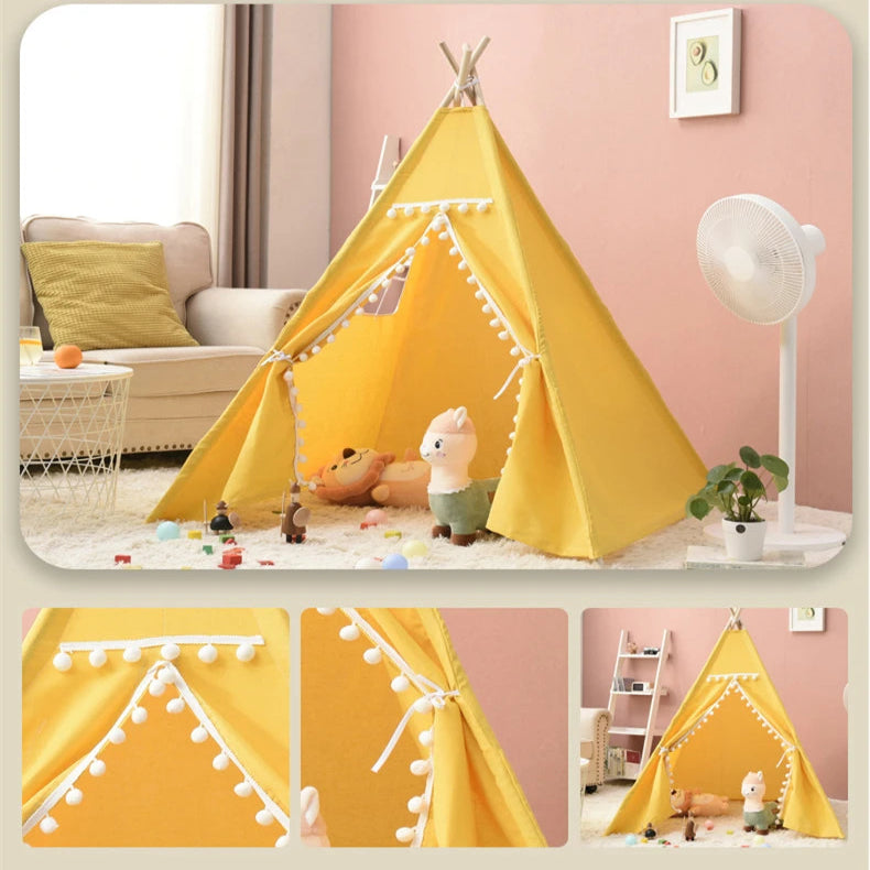 tente tipi enfant jaune dans salon