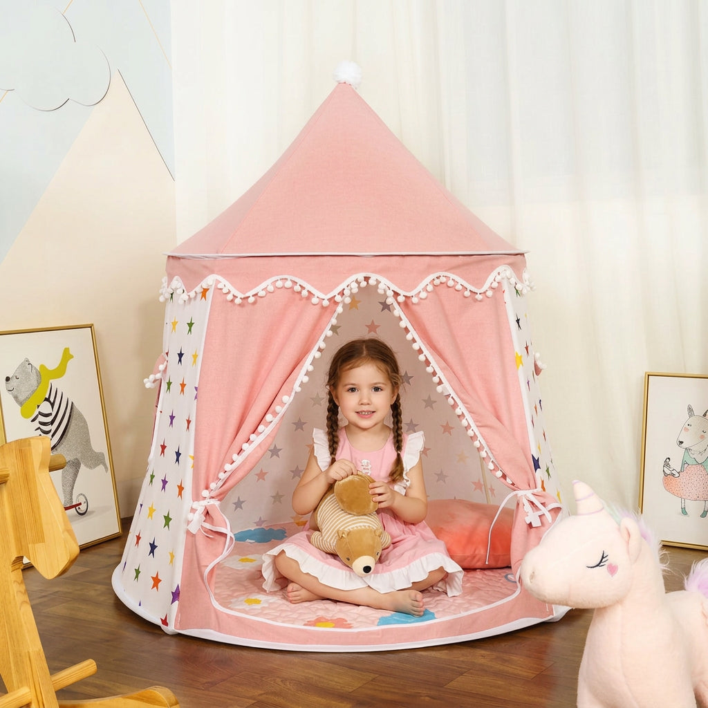 tente tipi enfant rose etoiles curtent details