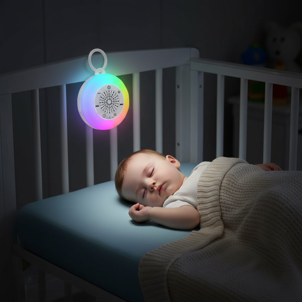 Veilleuse accrochée au lit bébé