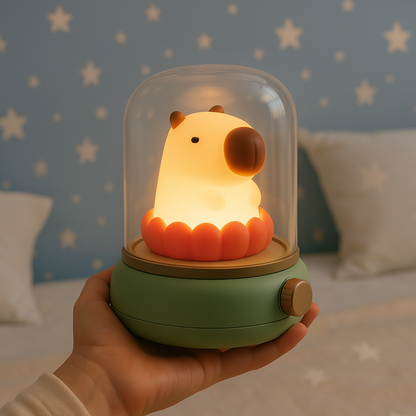 veilleuse enfant capybara verte dans main enfant