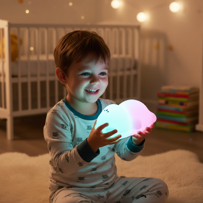 Veilleuse ours - enfant qui joue avec olamp